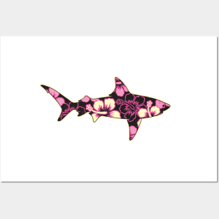 Hawaiian Hibiscus Shark Pink Posters and Art